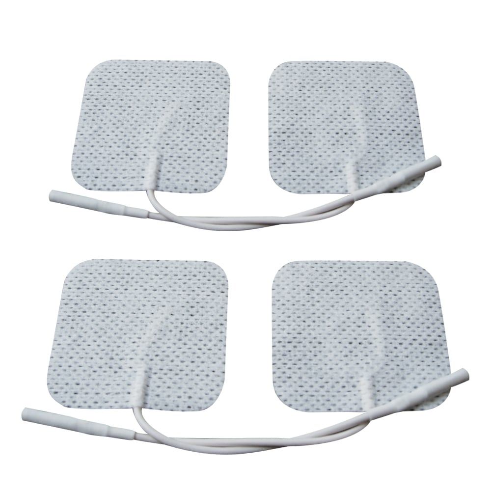 Four rectangular electronic pads with wires on a white background