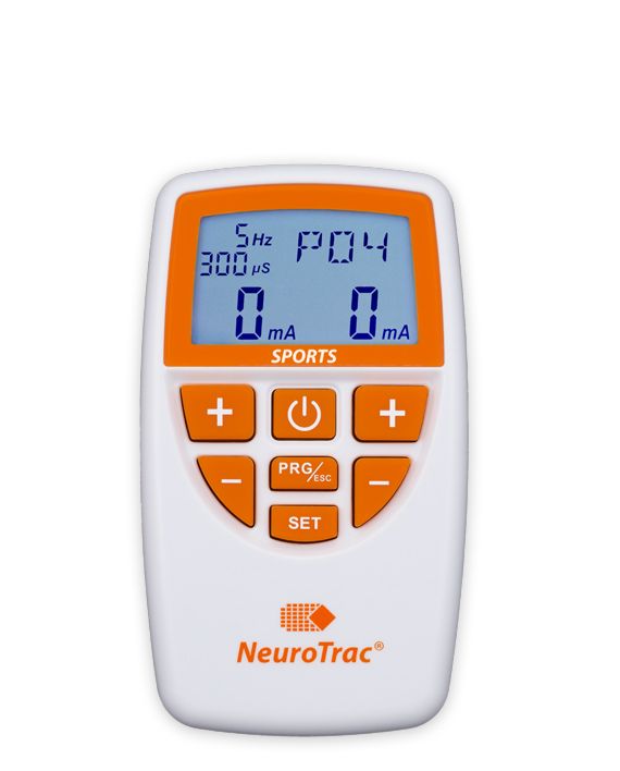 NeuroTrac electronic device with digital display on a white background