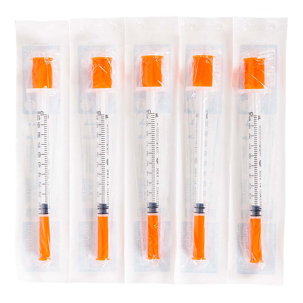 1mL Insulin Syringe with Fixed Needle – Sterile Disposable, Box of 100