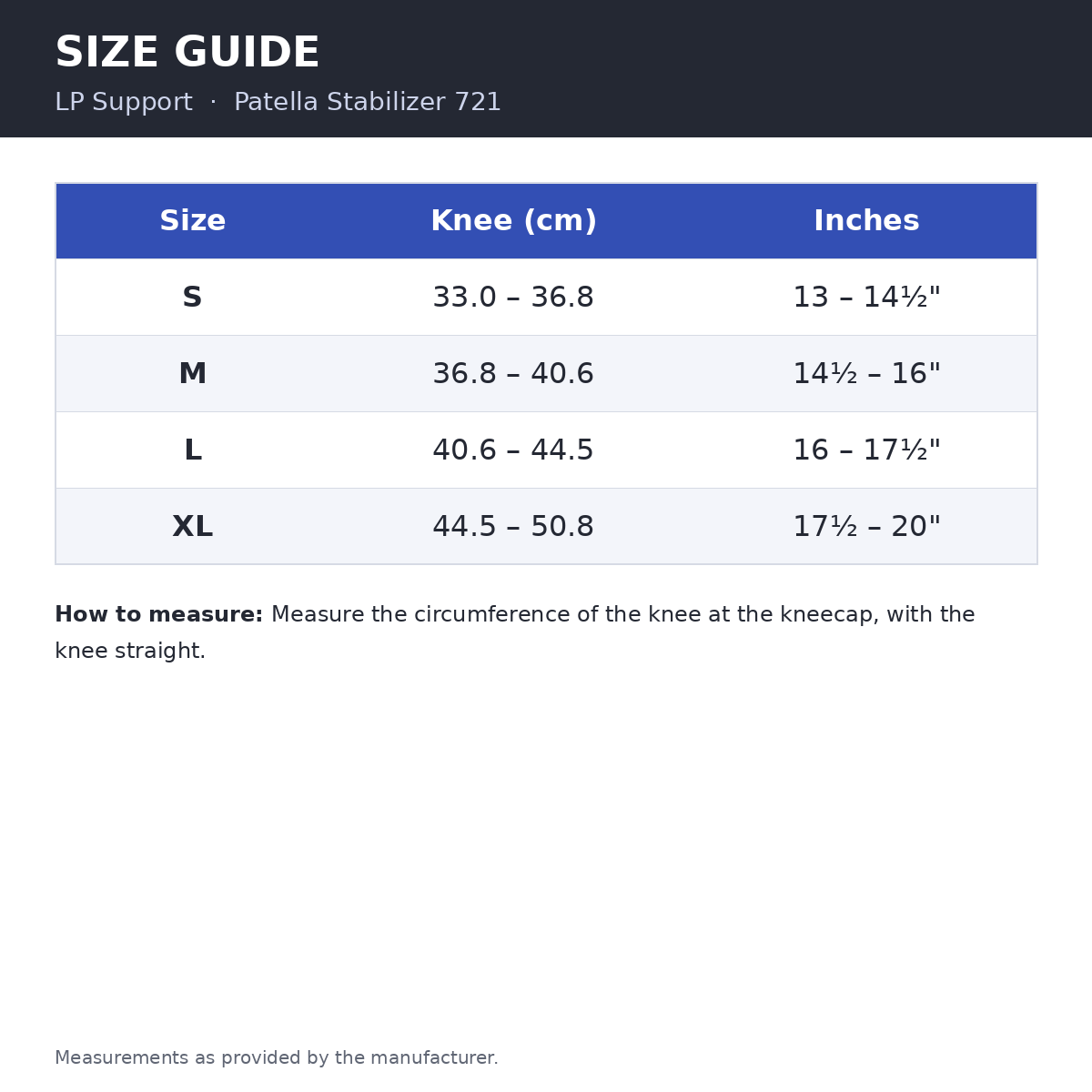 Size guide: LP Support Patella Stabilizer 721